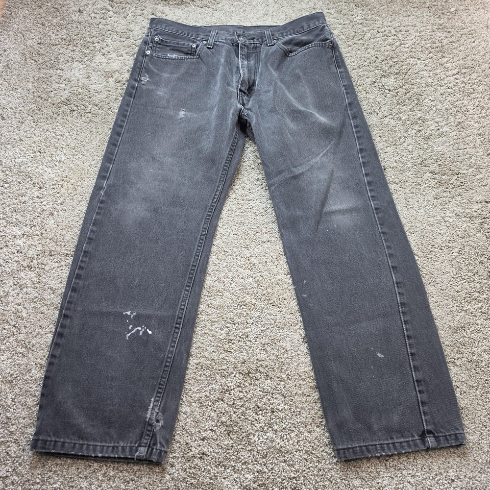 Levis 505 Jeans Mens 36 Gray Straight Distressed Denim Pants Pockets Adult 36x30
